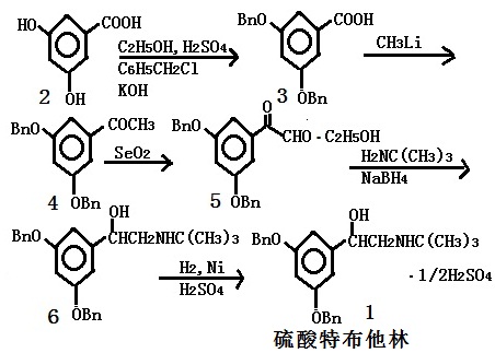 合成硫酸特布他林的反应式